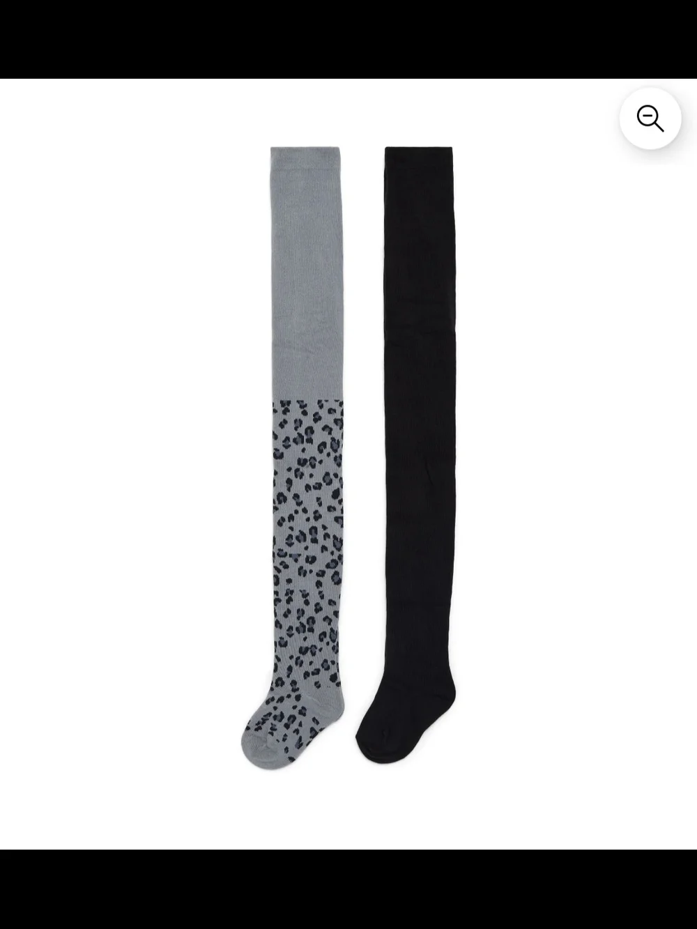 🌻 🐆 NWT Girls Footed Tights 2-Pack Grey Cheetah Print & Black Size M (7-10)